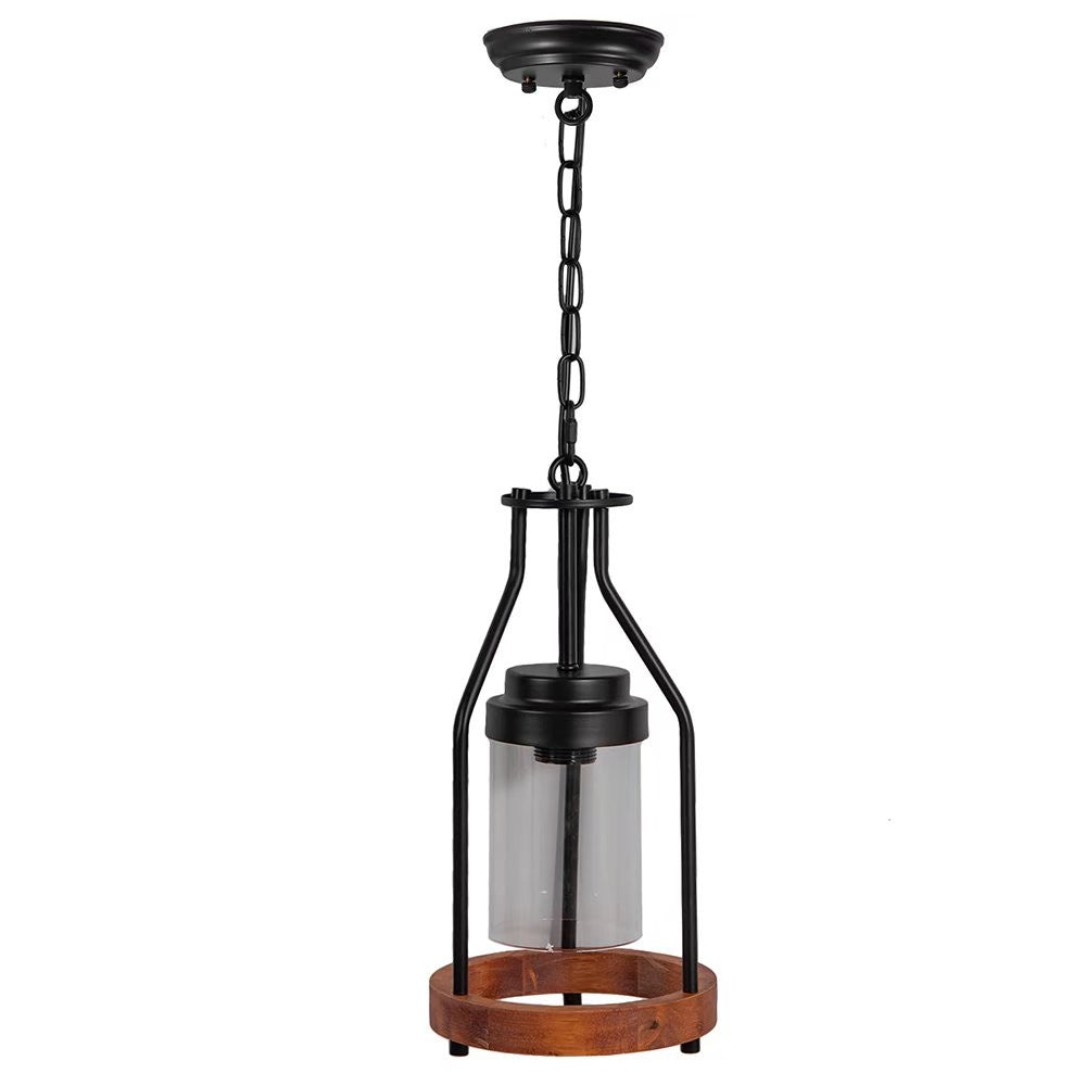 HomeRoots Retro Metal And Wood Pendant Lamp in Brown Finish