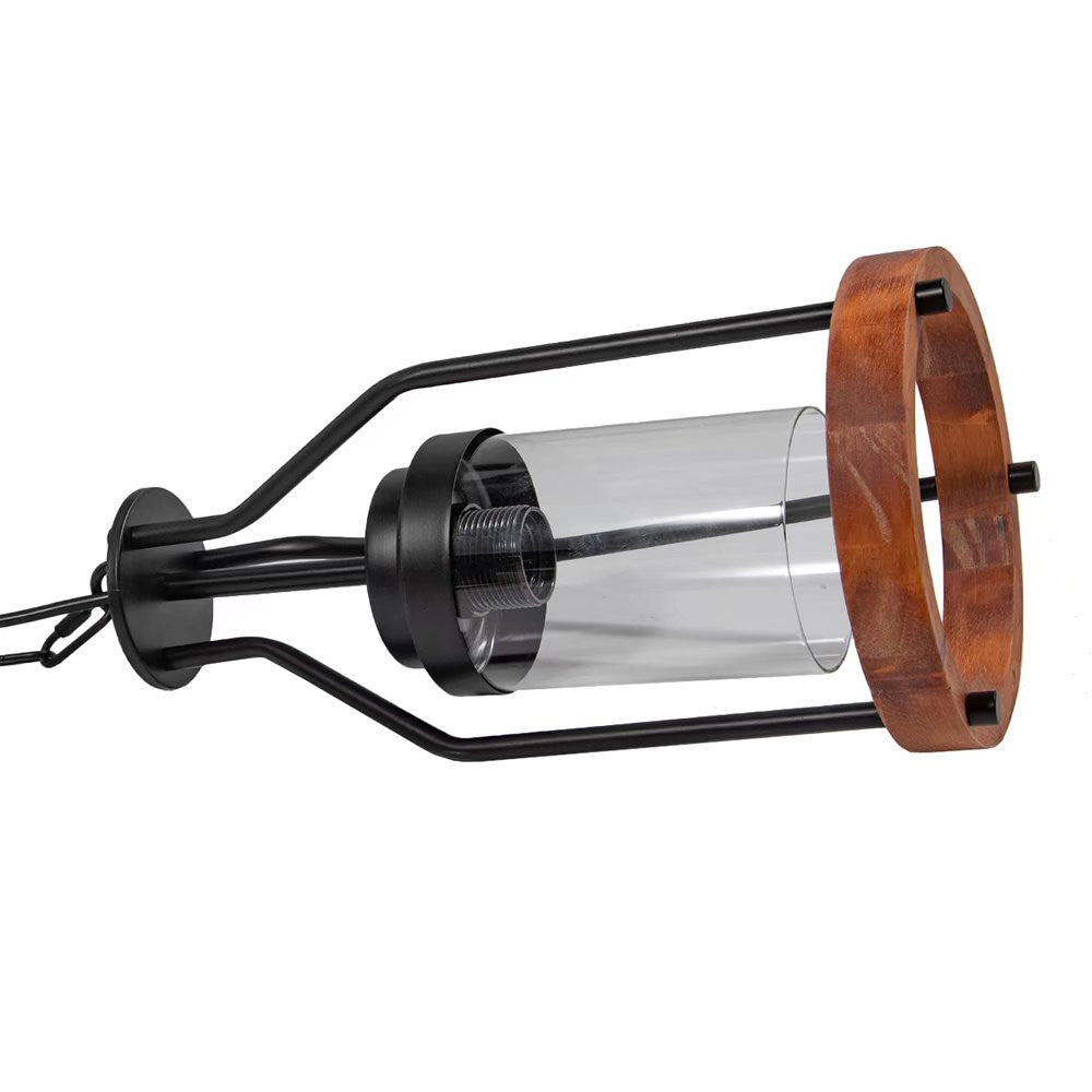 HomeRoots Retro Metal And Wood Pendant Lamp in Brown Finish