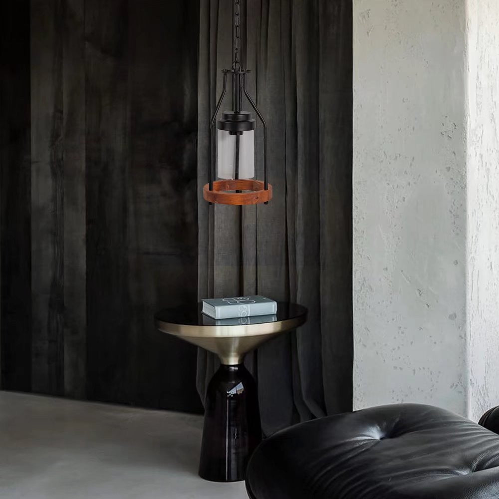 HomeRoots Retro Metal And Wood Pendant Lamp in Brown Finish
