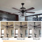 HomeRoots Retro Two Tier Ceiling Lamp And Reversible Fan With Dark Brown Finish