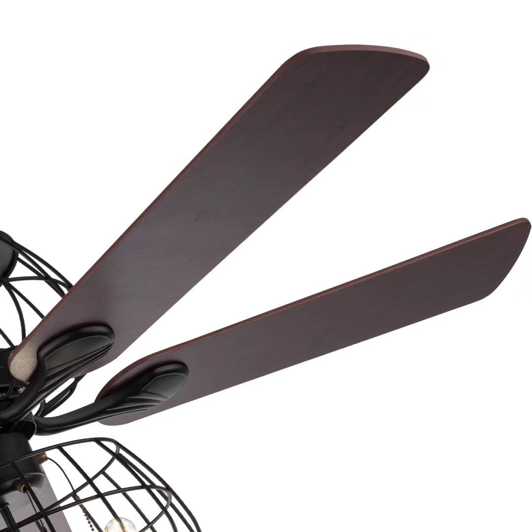 HomeRoots Retro Two Tier Ceiling Lamp And Reversible Fan With Dark Brown Finish