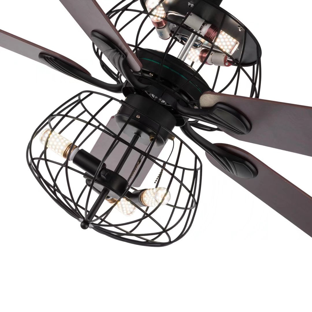 HomeRoots Retro Two Tier Ceiling Lamp And Reversible Fan With Dark Brown Finish