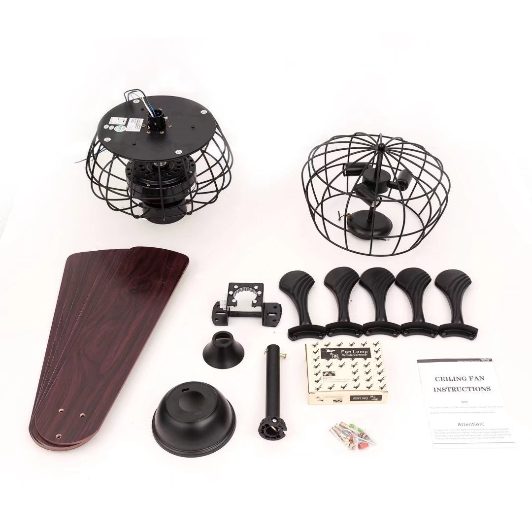 HomeRoots Retro Two Tier Ceiling Lamp And Reversible Fan With Dark Brown Finish