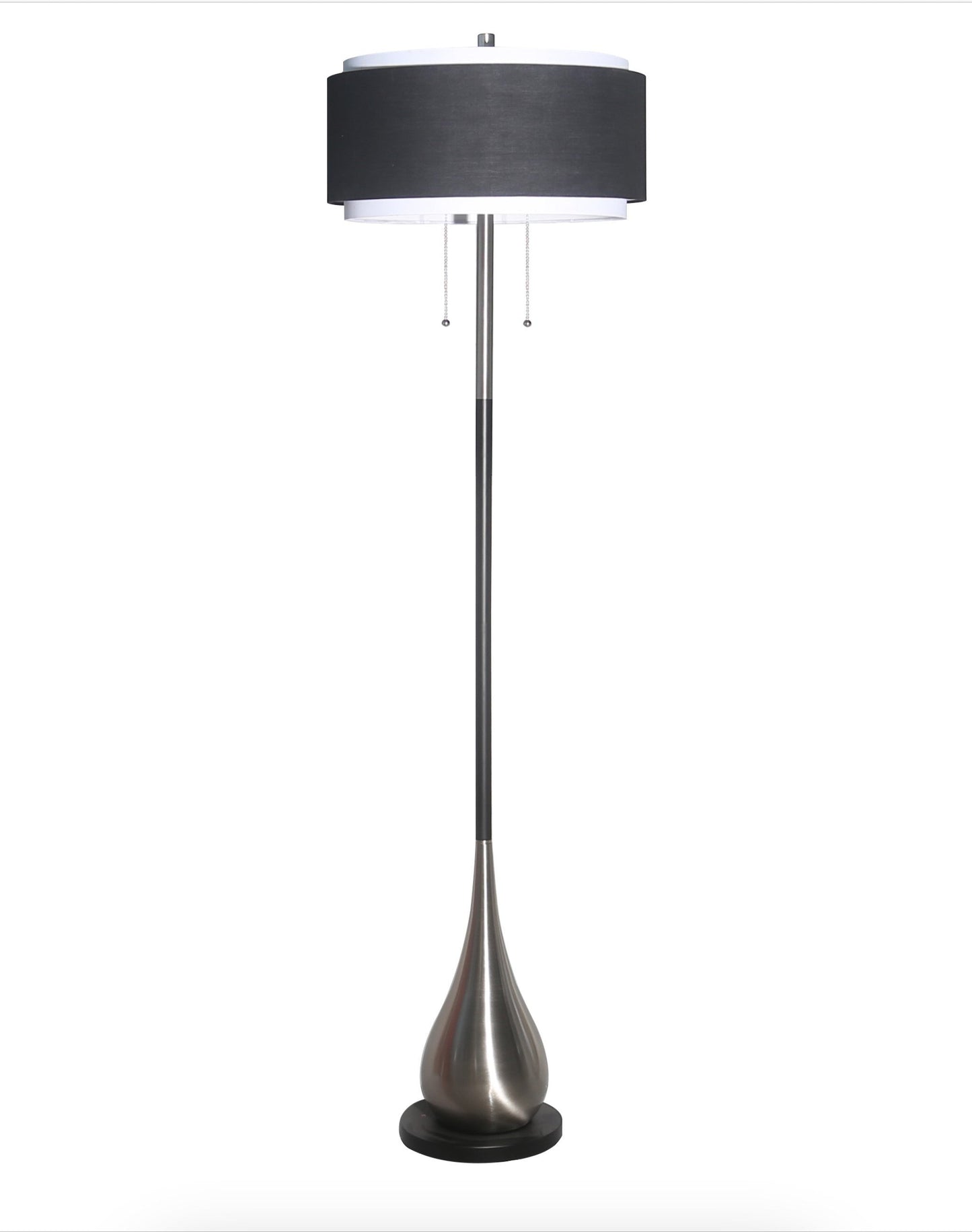 HomeRoots Reverse Teardrop Black and Chrome Floor Lamp