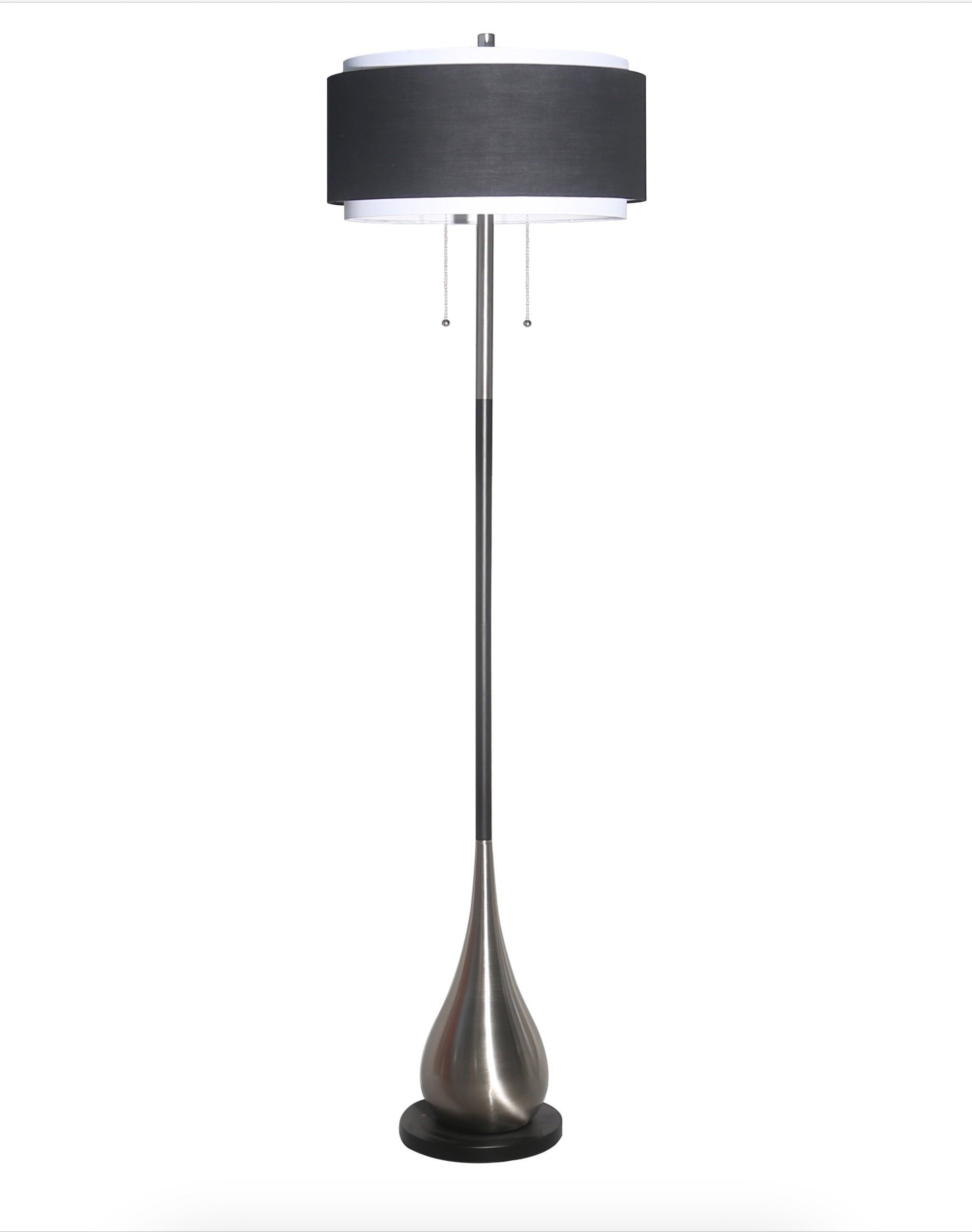 HomeRoots Reverse Teardrop Black and Chrome Floor Lamp