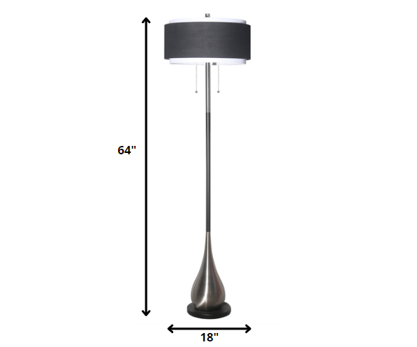 HomeRoots Reverse Teardrop Black and Chrome Floor Lamp