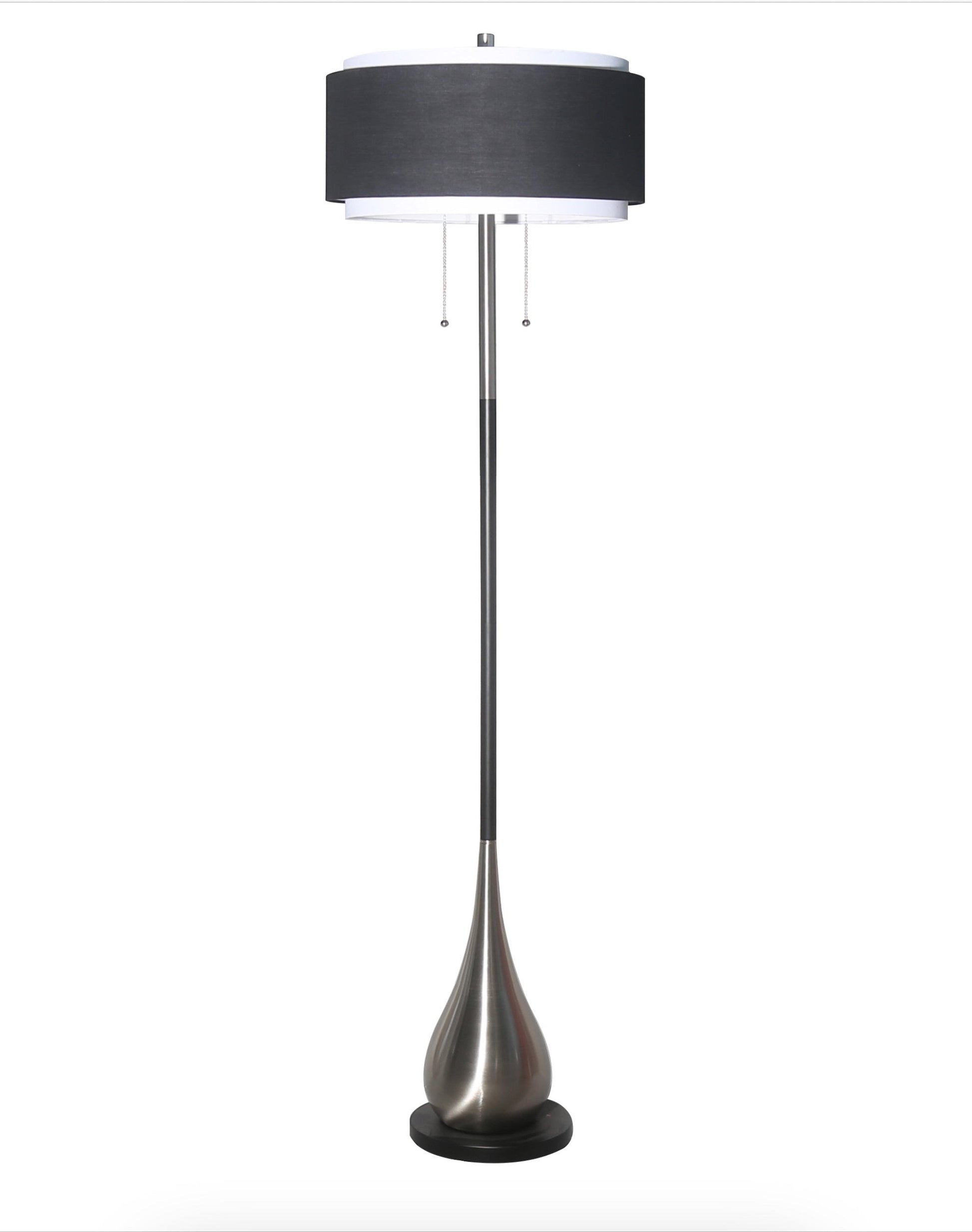 HomeRoots Reverse Teardrop Black and Chrome Floor Lamp