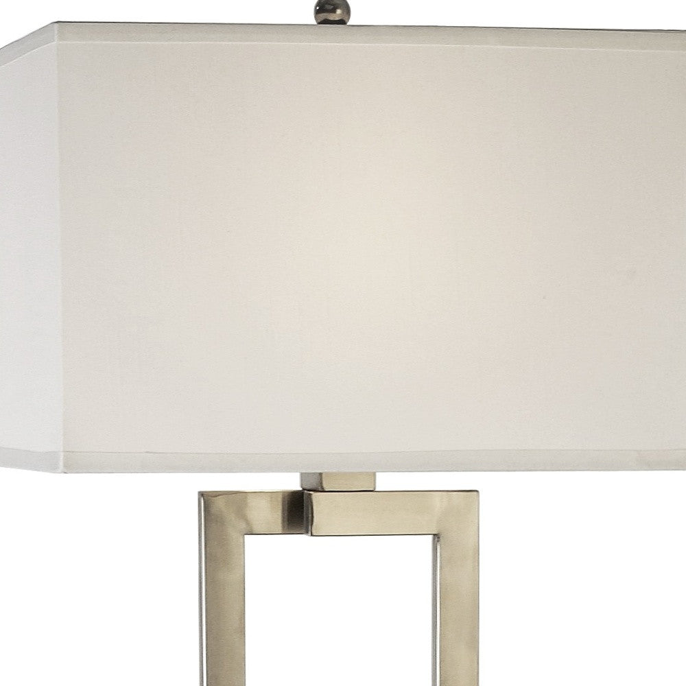 HomeRoots Riley 1-Light Floor Lamp With Off White Shantung Shade and Brushed Nickel Finish