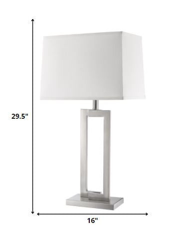 HomeRoots Riley 1-Light Table Lamp With Off White Shantung Shade and Brushed Nickel Finish