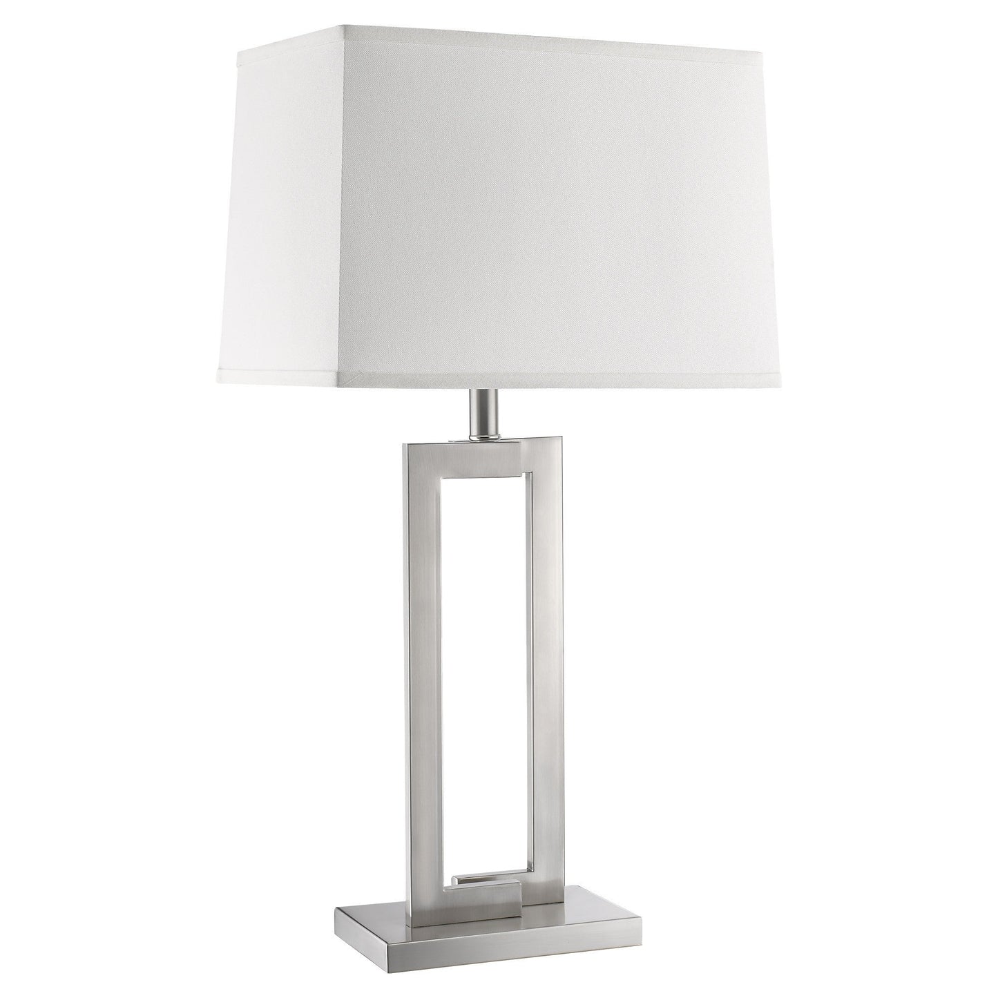 HomeRoots Riley 1-Light Table Lamp With Off White Shantung Shade and Brushed Nickel Finish