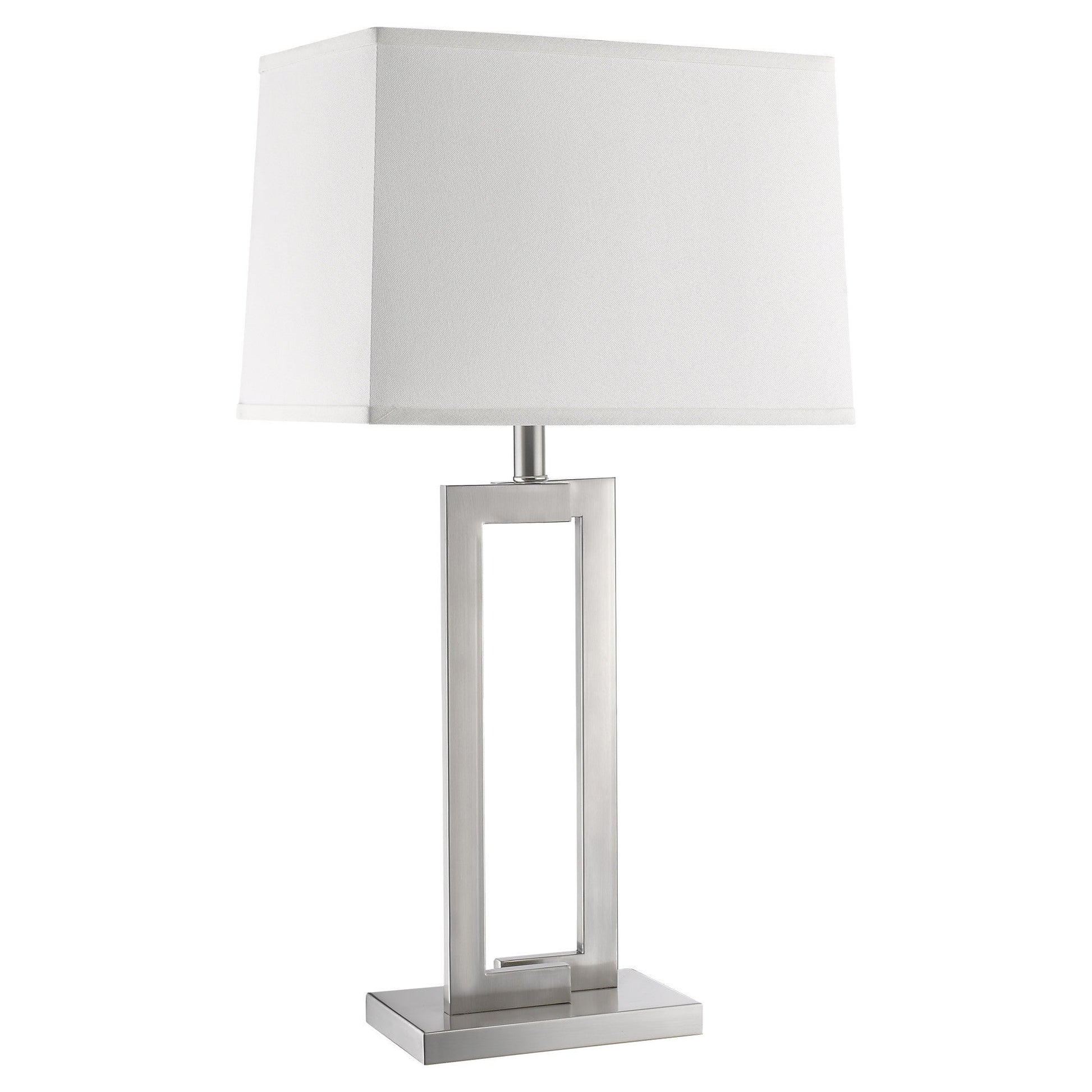 HomeRoots Riley 1-Light Table Lamp With Off White Shantung Shade and Brushed Nickel Finish