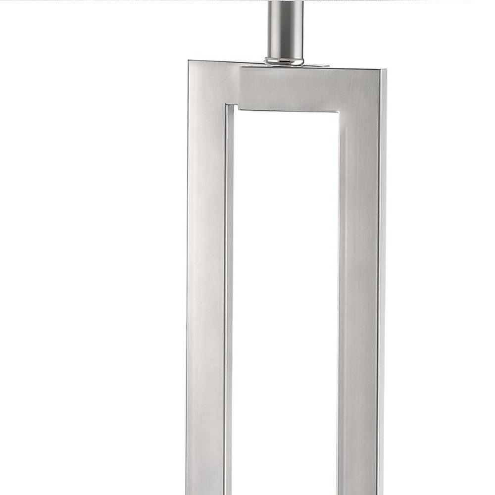 HomeRoots Riley 1-Light Table Lamp With Off White Shantung Shade and Brushed Nickel Finish