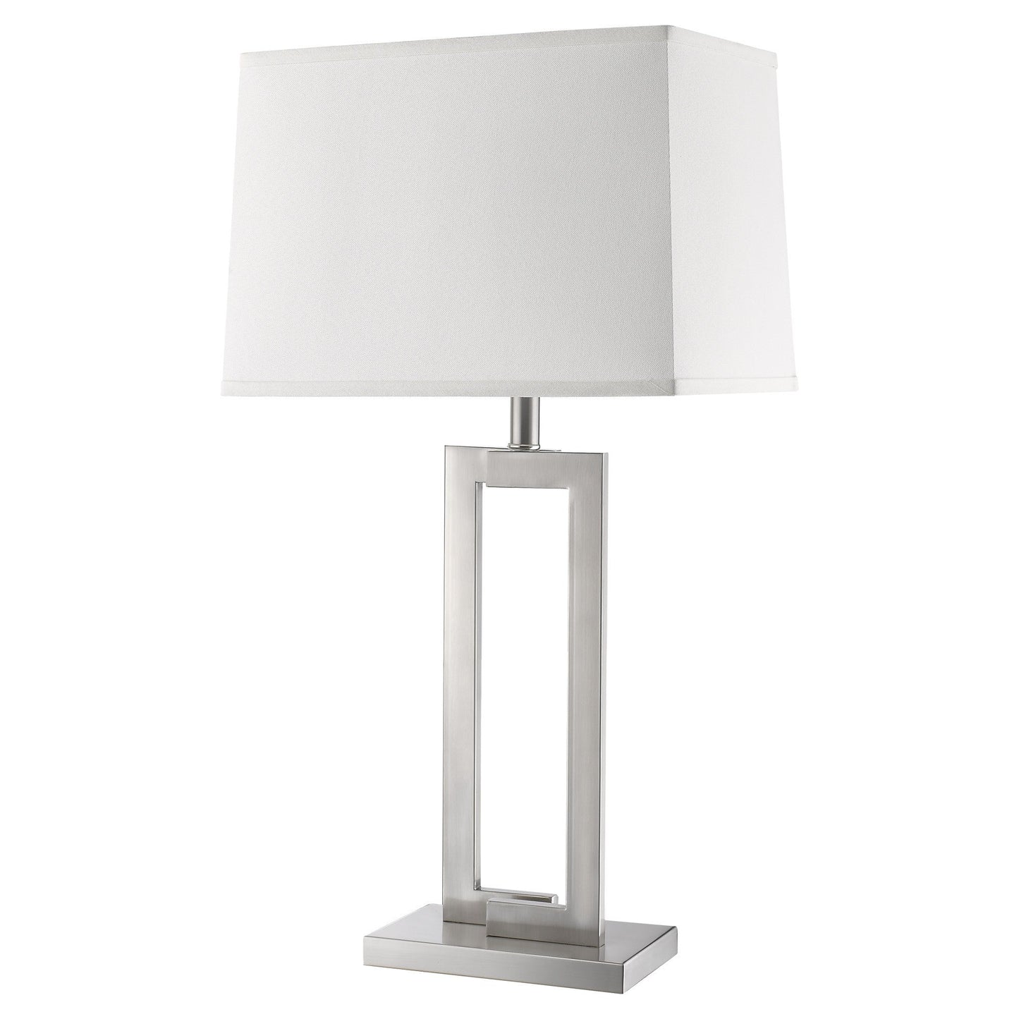 HomeRoots Riley 1-Light Table Lamp With Off White Shantung Shade and Brushed Nickel Finish