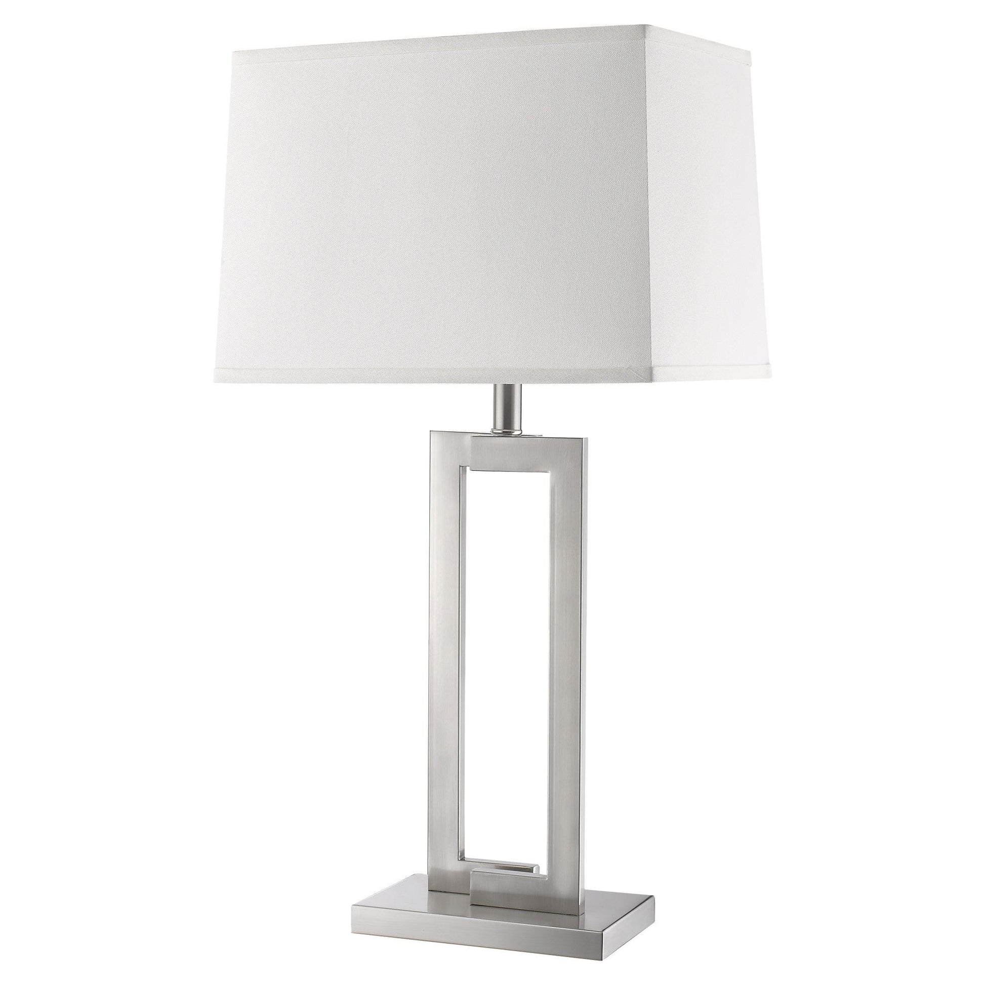 HomeRoots Riley 1-Light Table Lamp With Off White Shantung Shade and Brushed Nickel Finish