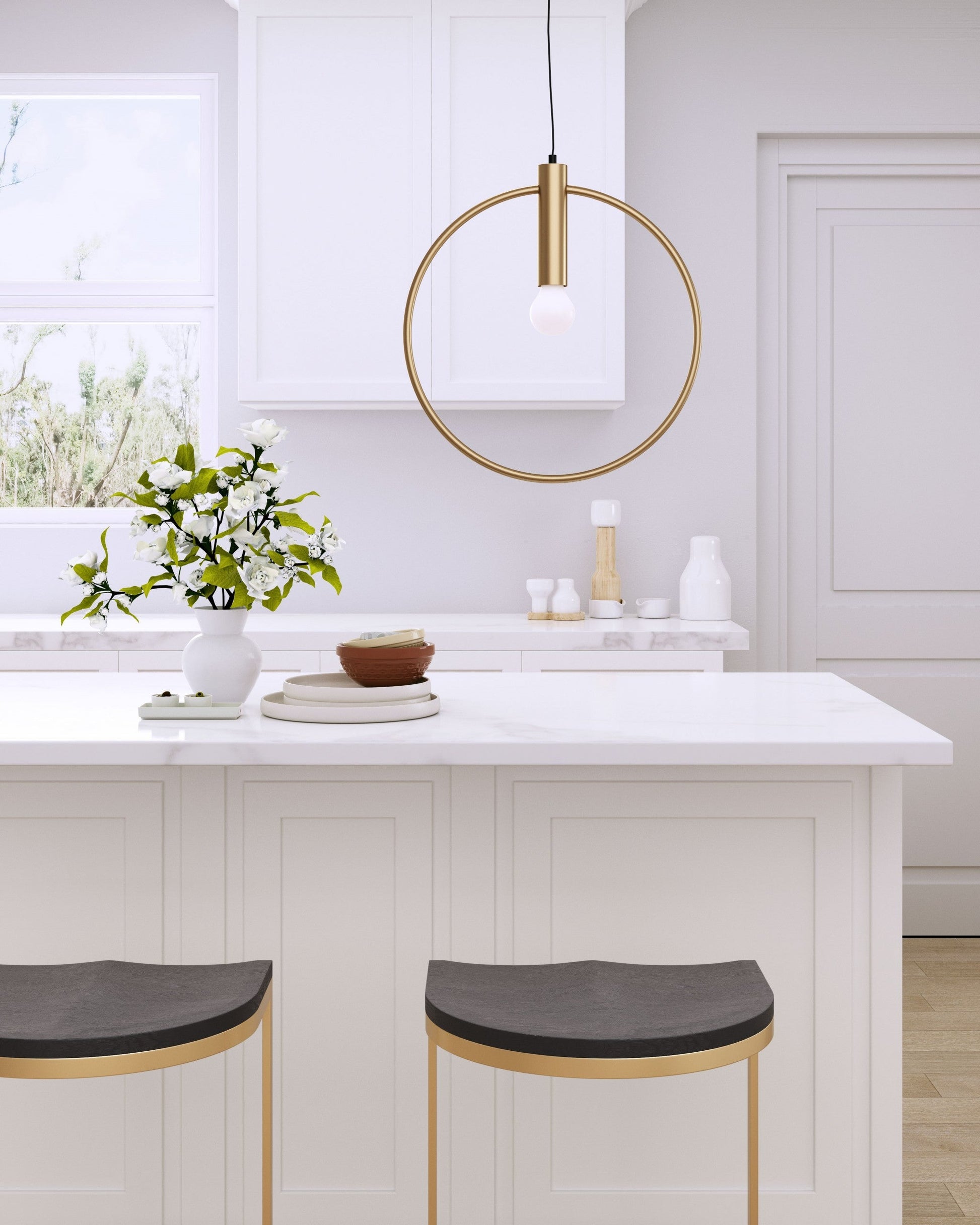 HomeRoots Ring Ceiling Lamp in Gold Finish