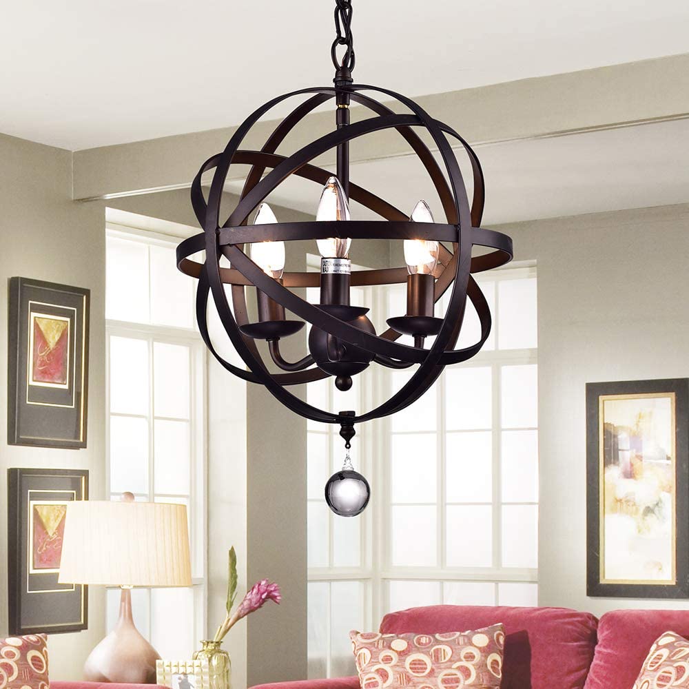 HomeRoots Riza 12" Crystal Chandelier In Antique Bronze Finish