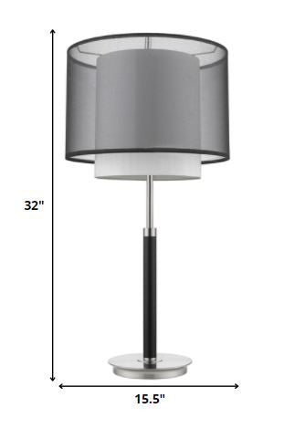 HomeRoots Roosevelt 1-Light Espresso And Brushed Nickel Table Lamp With Smoke Gray Shantung Two Tier Shade