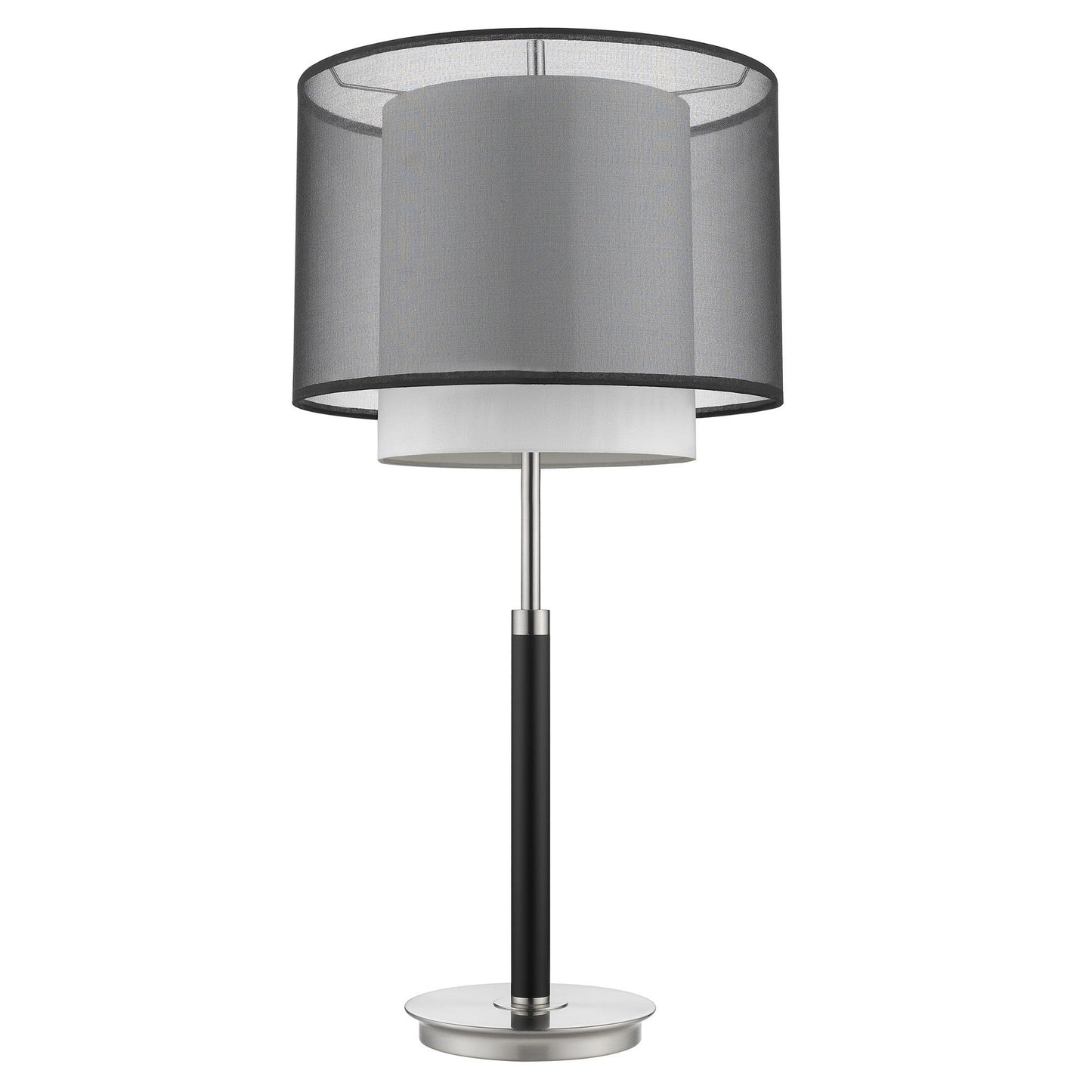 HomeRoots Roosevelt 1-Light Espresso And Brushed Nickel Table Lamp With Smoke Gray Shantung Two Tier Shade