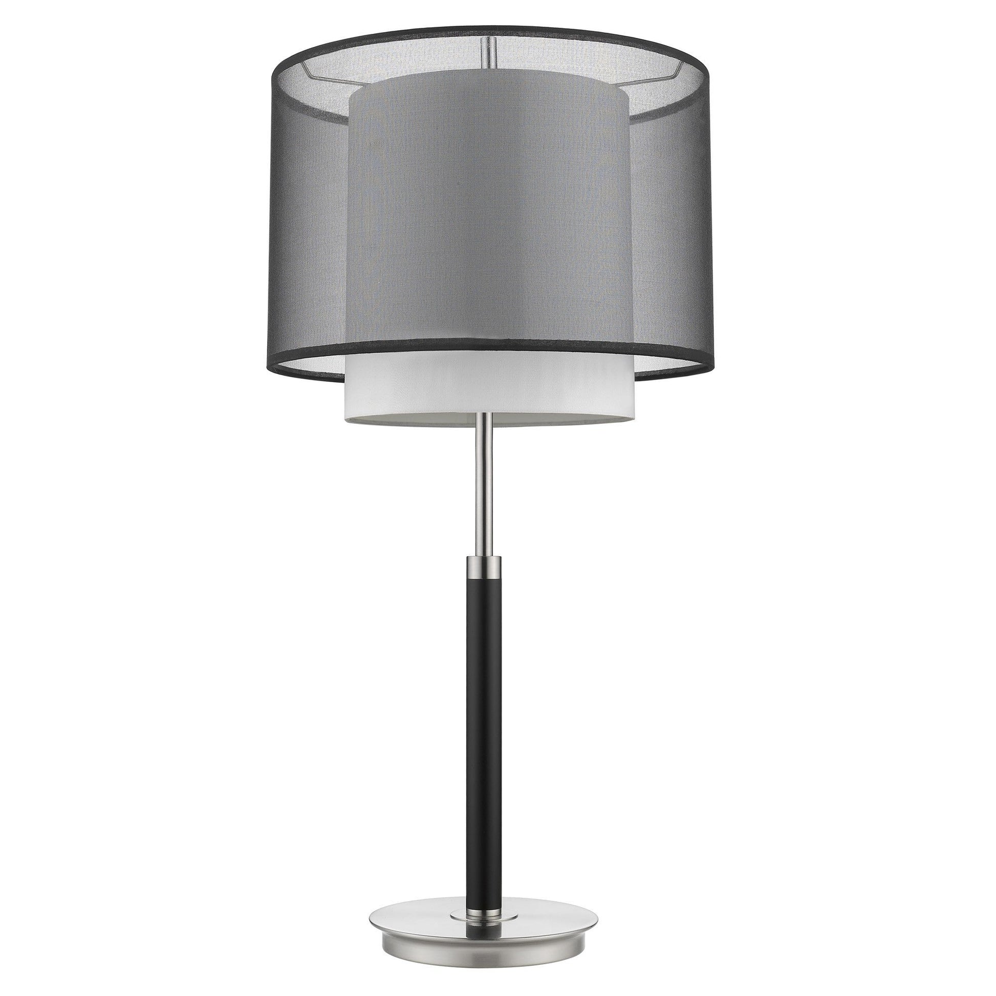HomeRoots Roosevelt 1-Light Espresso And Brushed Nickel Table Lamp With Smoke Gray Shantung Two Tier Shade
