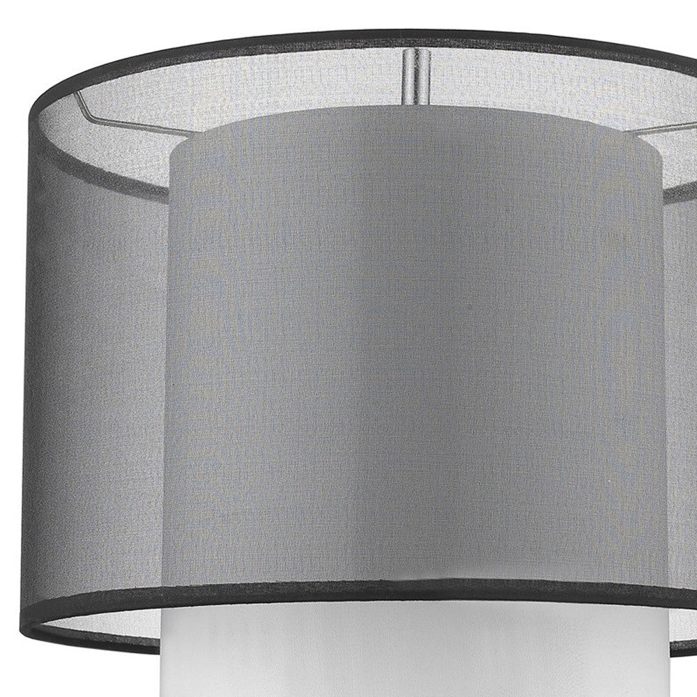 HomeRoots Roosevelt 1-Light Espresso And Brushed Nickel Table Lamp With Smoke Gray Shantung Two Tier Shade