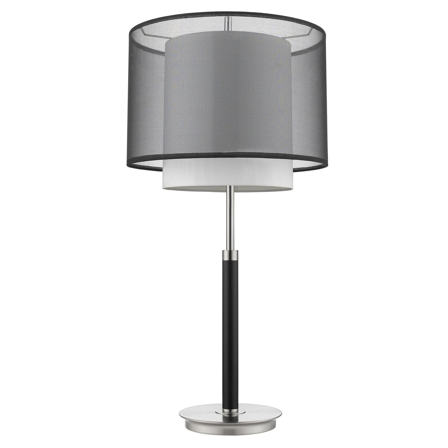 HomeRoots Roosevelt 1-Light Espresso And Brushed Nickel Table Lamp With Smoke Gray Shantung Two Tier Shade