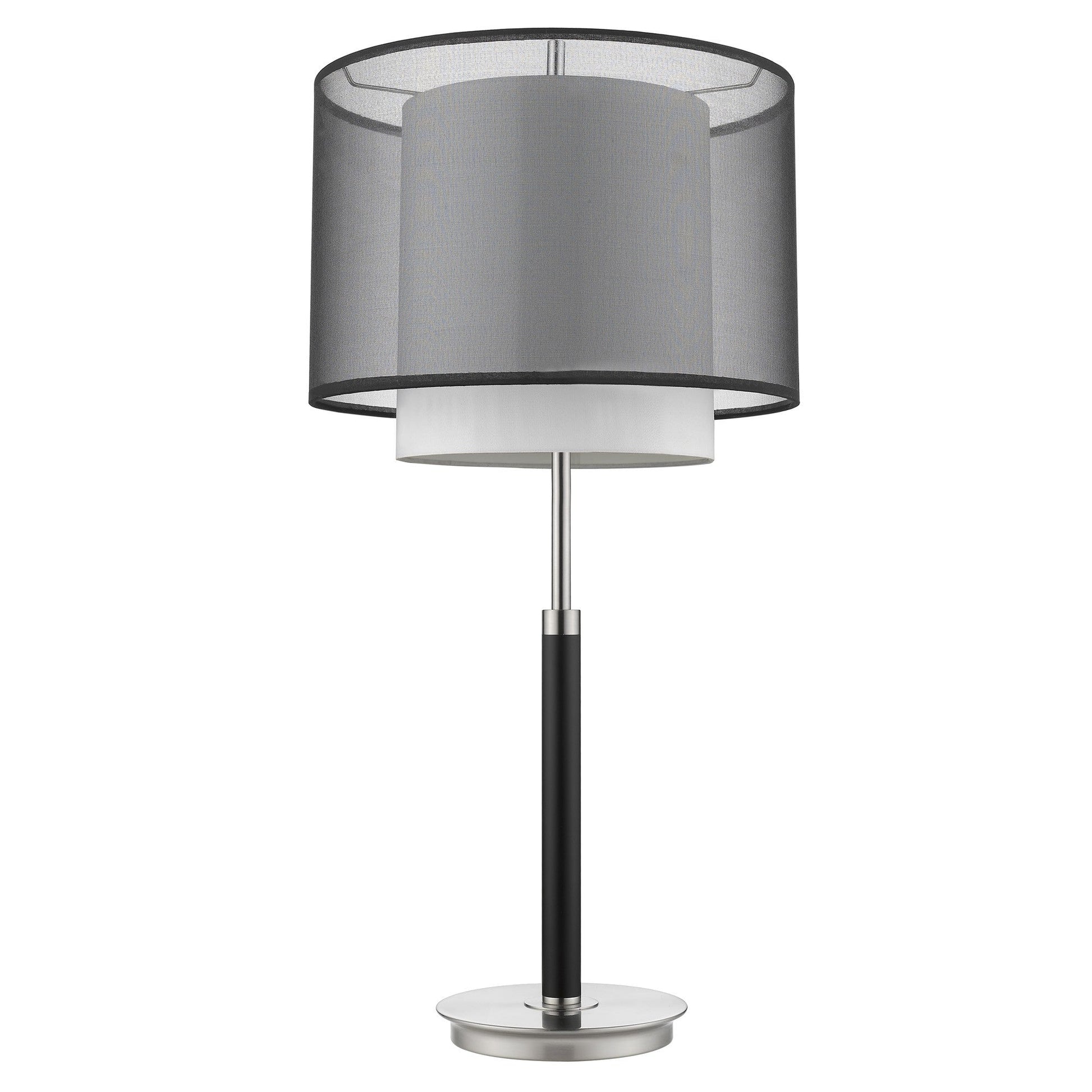 HomeRoots Roosevelt 1-Light Espresso And Brushed Nickel Table Lamp With Smoke Gray Shantung Two Tier Shade