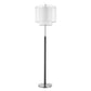 HomeRoots Roosevelt 1-Light Floor Lamp With Sheer Snow Shantung Two Tier Shade in Espresso And Brushed Nickel Finish