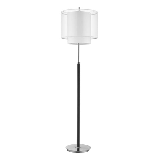 HomeRoots Roosevelt 1-Light Floor Lamp With Sheer Snow Shantung Two Tier Shade in Espresso And Brushed Nickel Finish