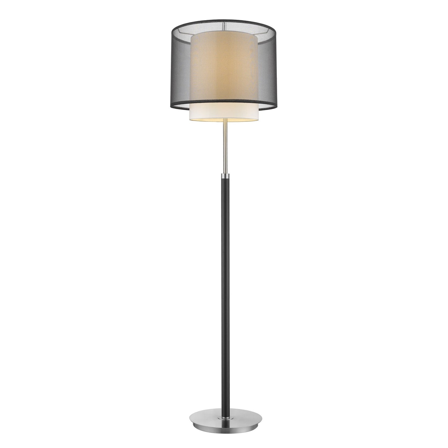 HomeRoots Roosevelt 1-Light Floor Lamp With Smoke Gray Shantung Two Tier Shade in Espresso And Brushed Nickel Finish