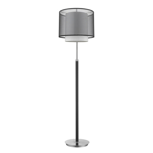 HomeRoots Roosevelt 1-Light Floor Lamp With Smoke Gray Shantung Two Tier Shade in Espresso And Brushed Nickel Finish