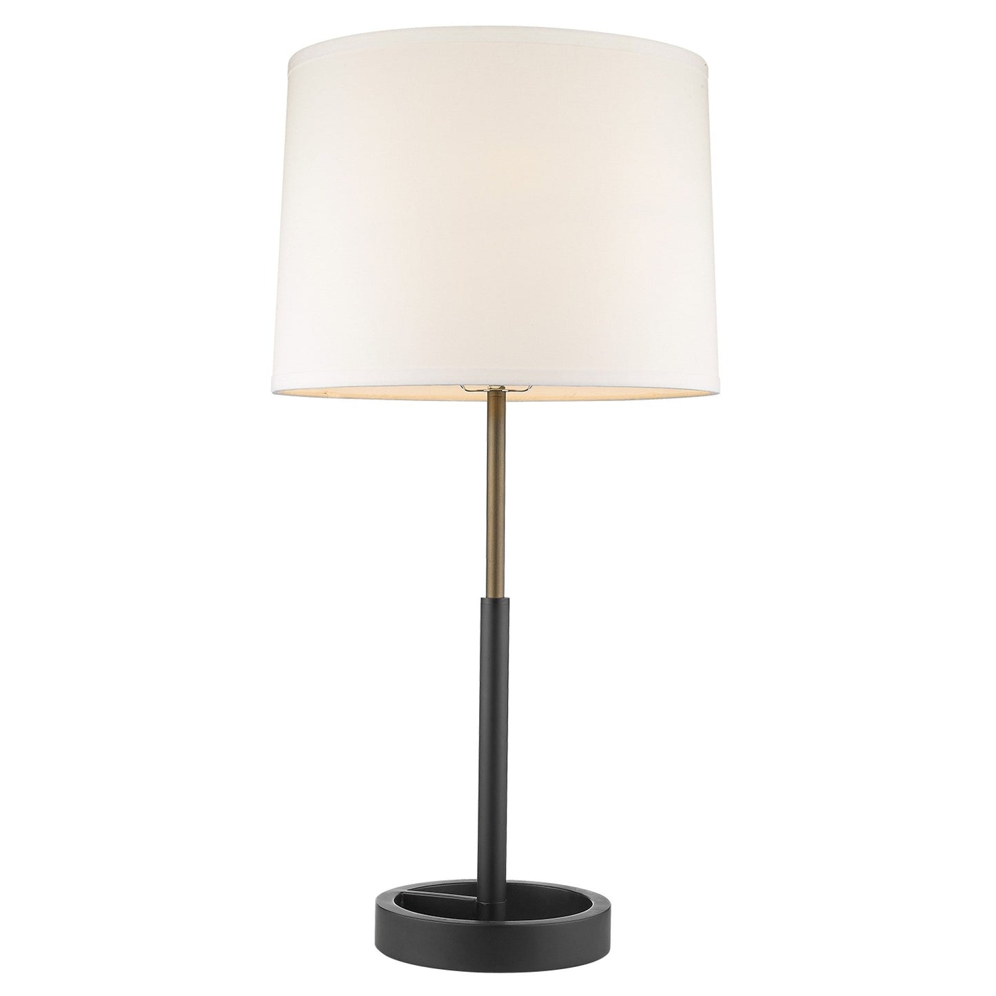 HomeRoots Rotunda 1-Light Table Lamp With Homespun Linen Shade in Matte Black And Hand Painted Antique Gold Finish