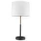 HomeRoots Rotunda 1-Light Table Lamp With Homespun Linen Shade in Matte Black And Hand Painted Antique Gold Finish