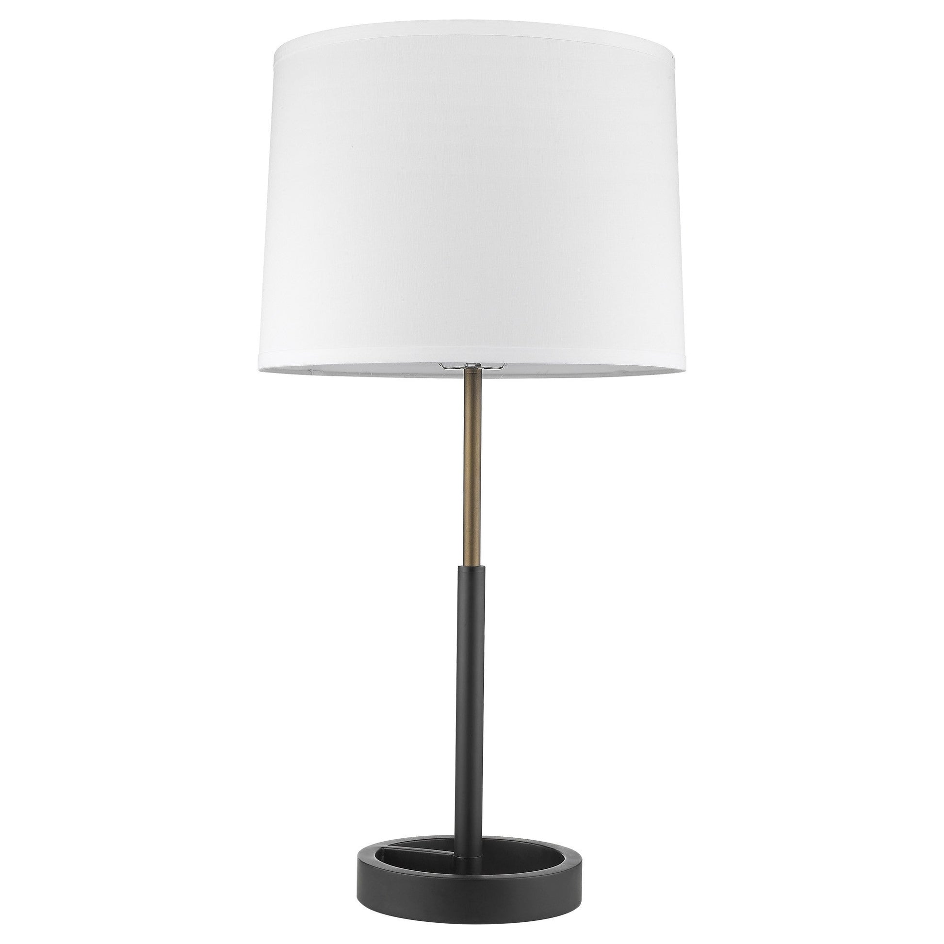 HomeRoots Rotunda 1-Light Table Lamp With Homespun Linen Shade in Matte Black And Hand Painted Antique Gold Finish