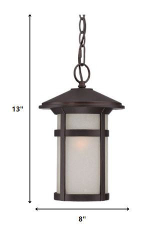 HomeRoots Round White Glass Hanging Light in Antique Bronze Finish