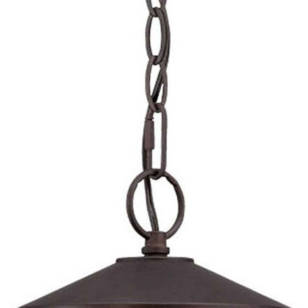 HomeRoots Round White Glass Hanging Light in Antique Bronze Finish