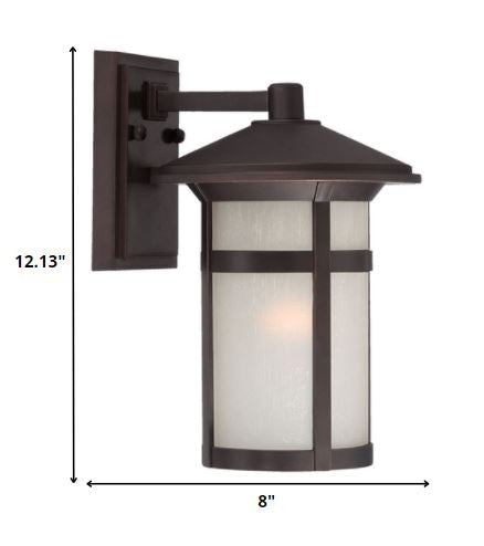 HomeRoots Round White Glass Wall Light With Antique Bronze Finish