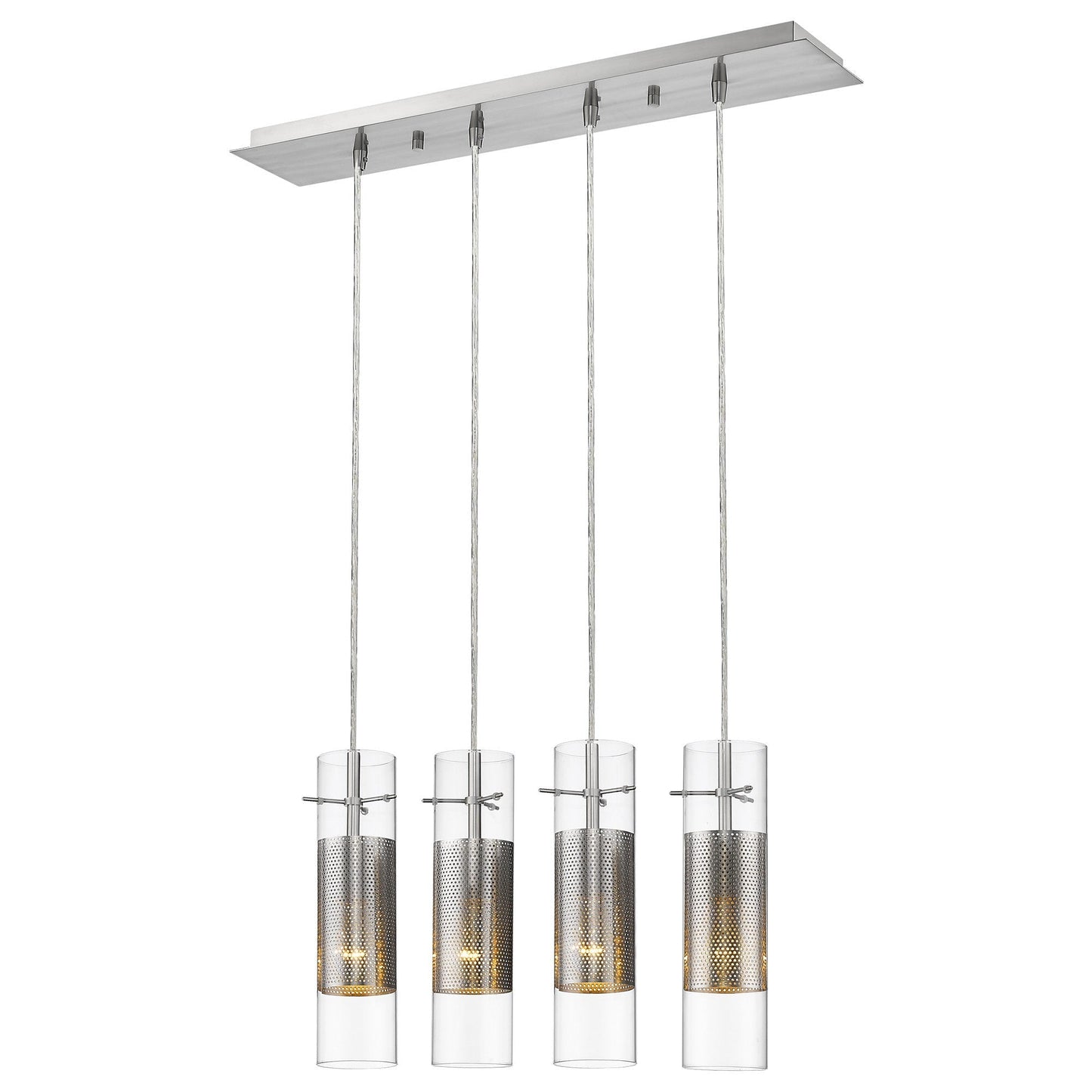 HomeRoots Scope 4-Light Pendant With Double Glass And Mesh Shades in Brushed Nickel Finish
