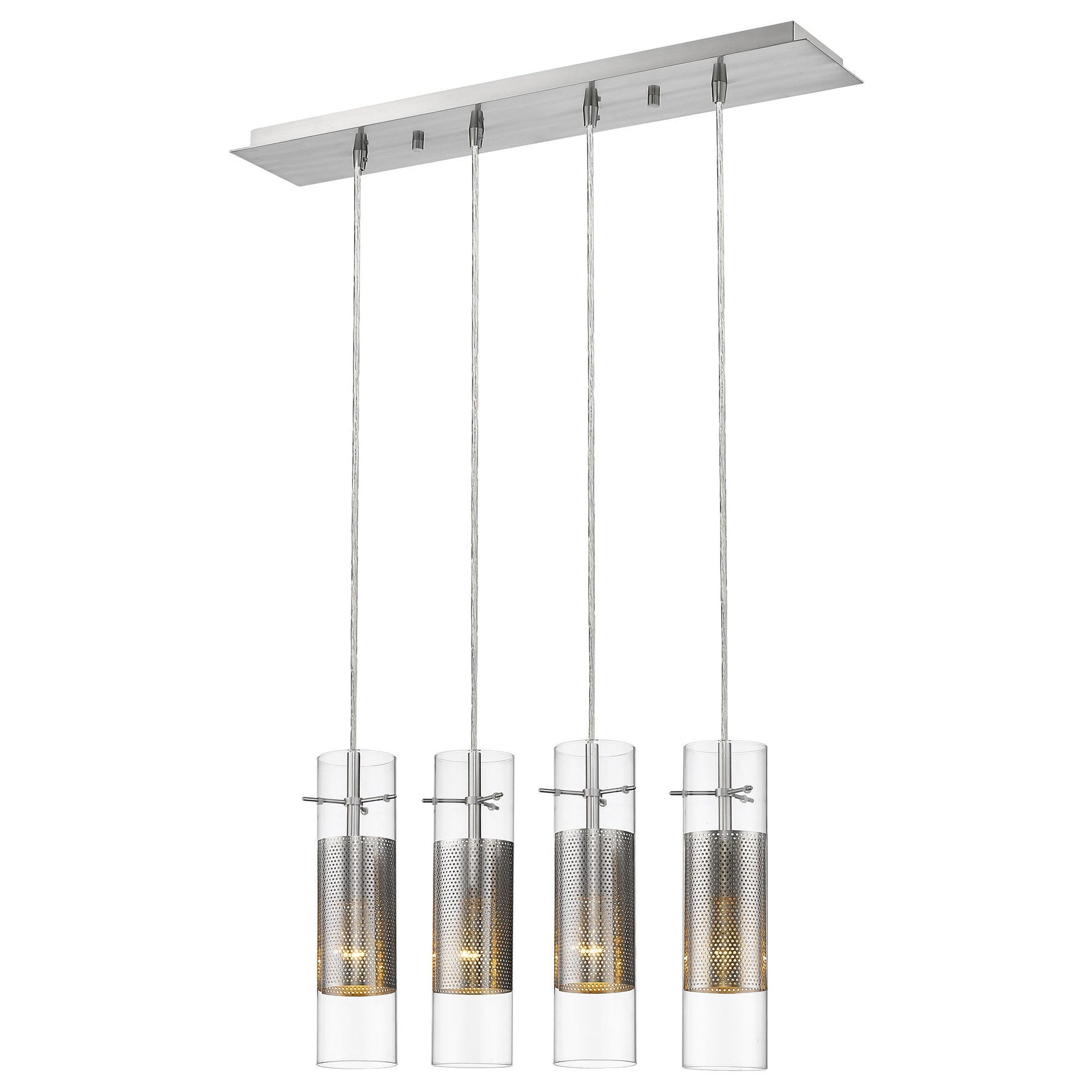 HomeRoots Scope 4-Light Pendant With Double Glass And Mesh Shades in Brushed Nickel Finish