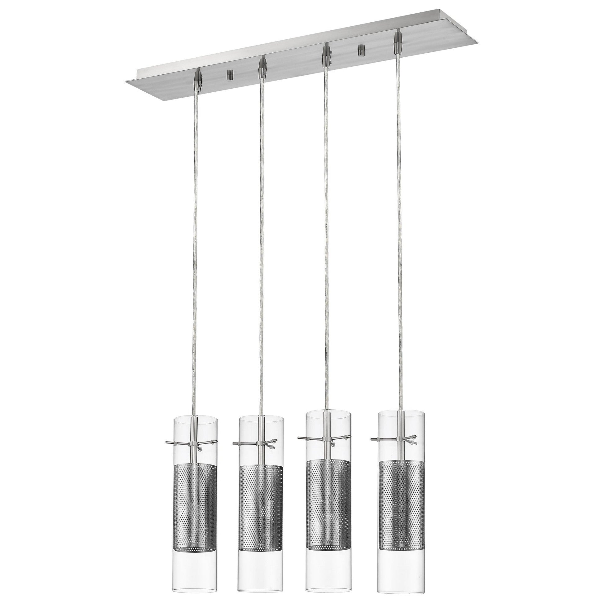 HomeRoots Scope 4-Light Pendant With Double Glass And Mesh Shades in Brushed Nickel Finish