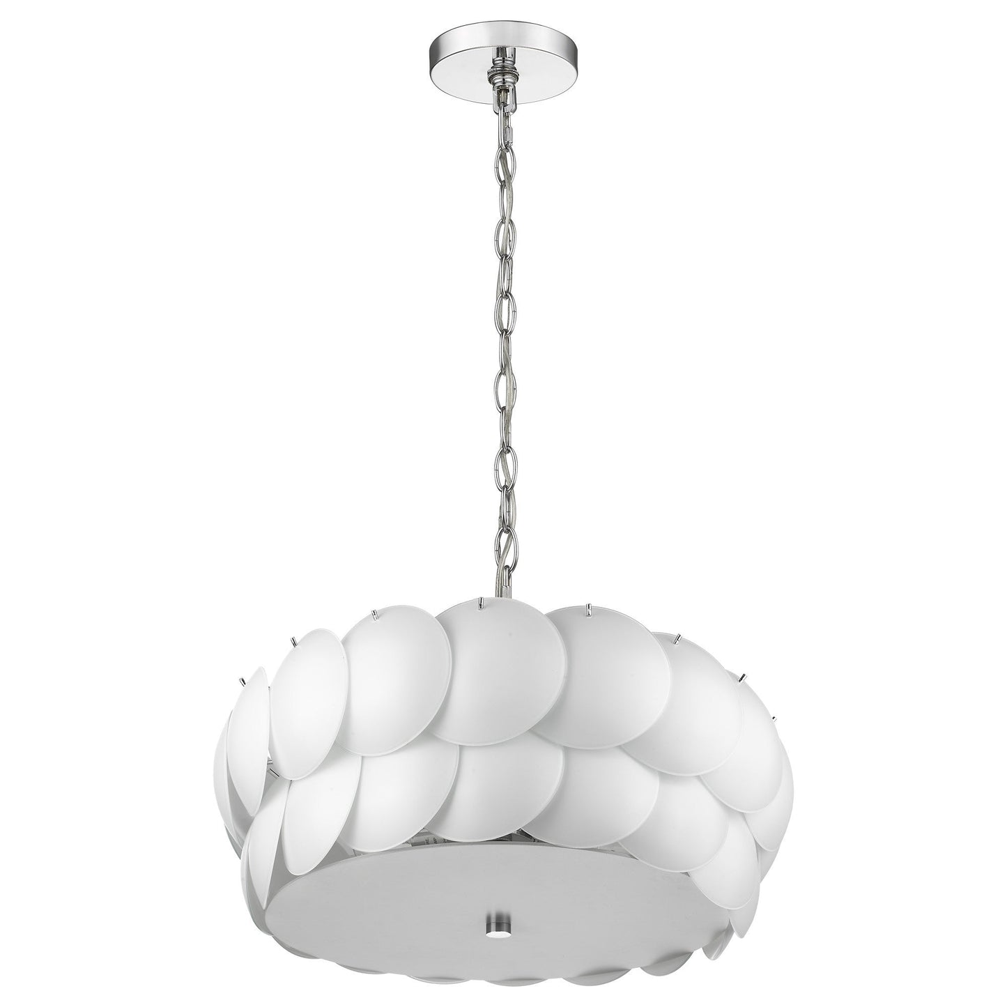 HomeRoots Selene 6-Light Polished Chrome Pendant With Overlapping Frosted White Glass Discs Shade