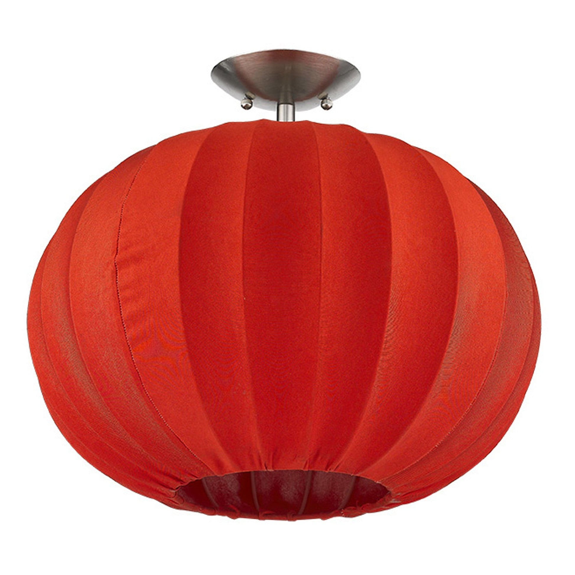 HomeRoots Shanghai 1-Light Brushed Nickel Pendant With Sheer Red Ribbon Shade