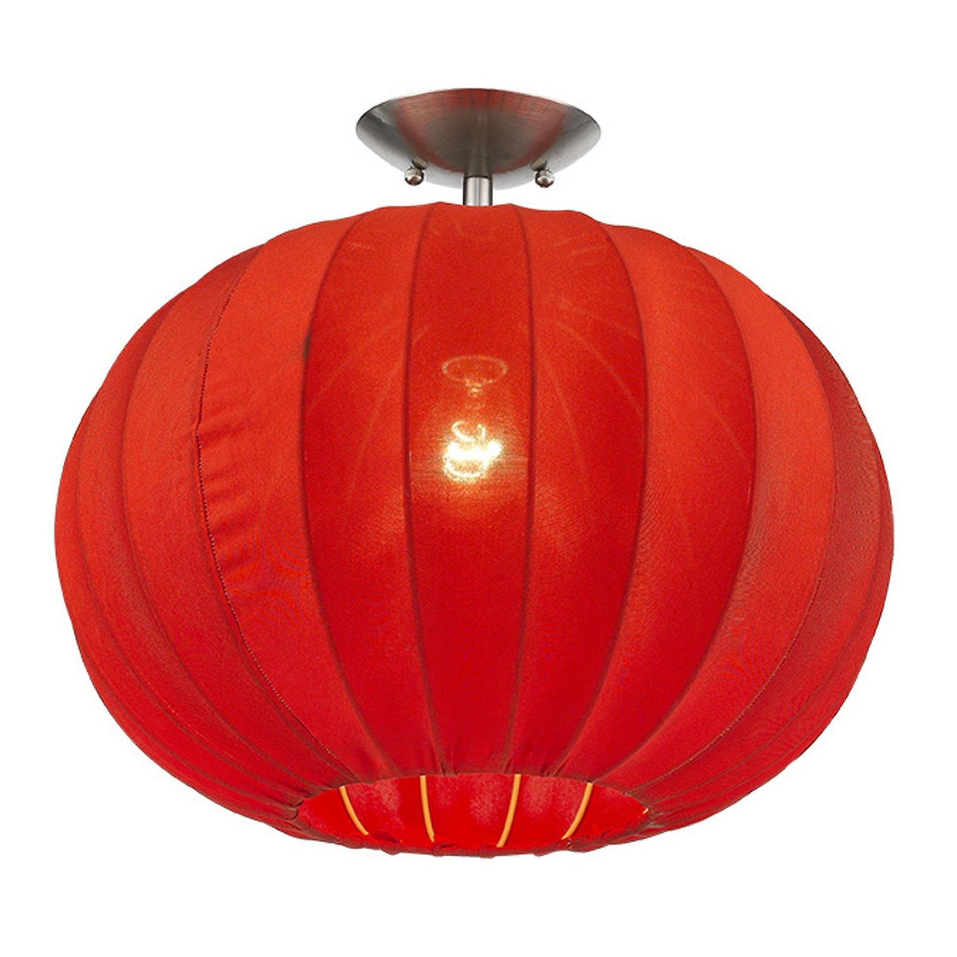HomeRoots Shanghai 1-Light Brushed Nickel Pendant With Sheer Red Ribbon Shade