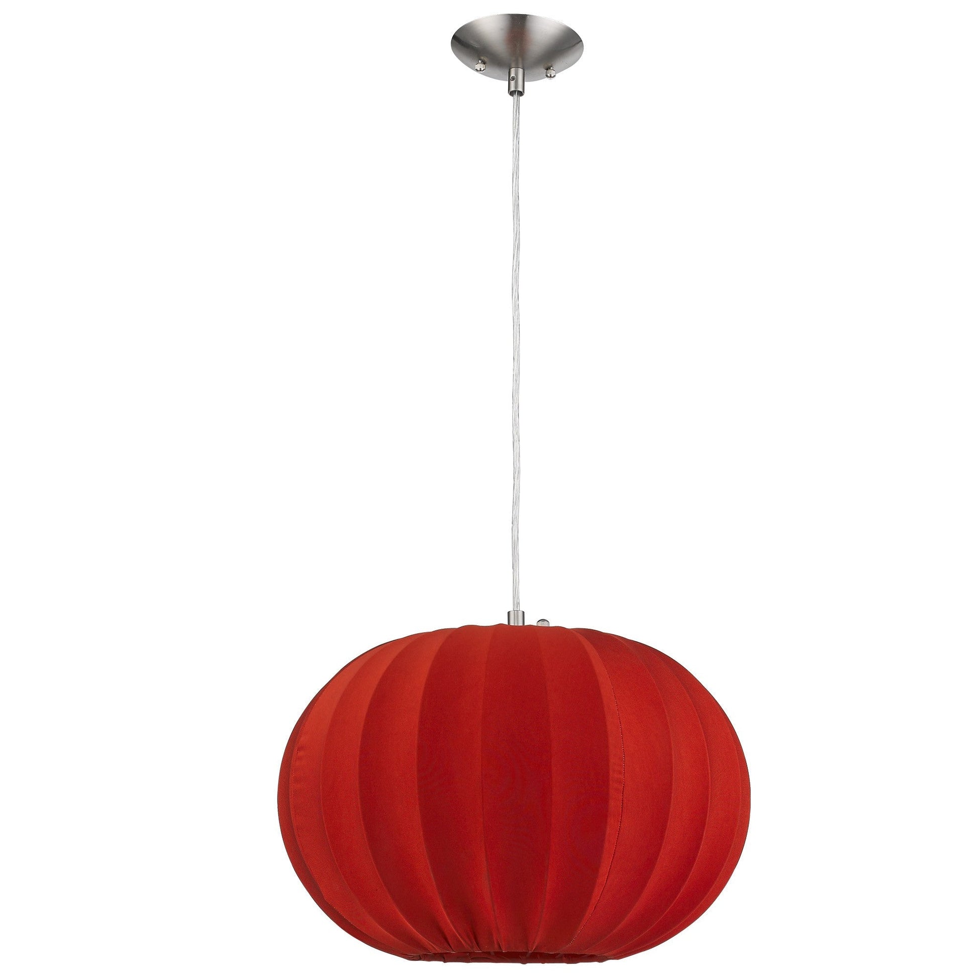 HomeRoots Shanghai 1-Light Brushed Nickel Pendant With Sheer Red Ribbon Shade