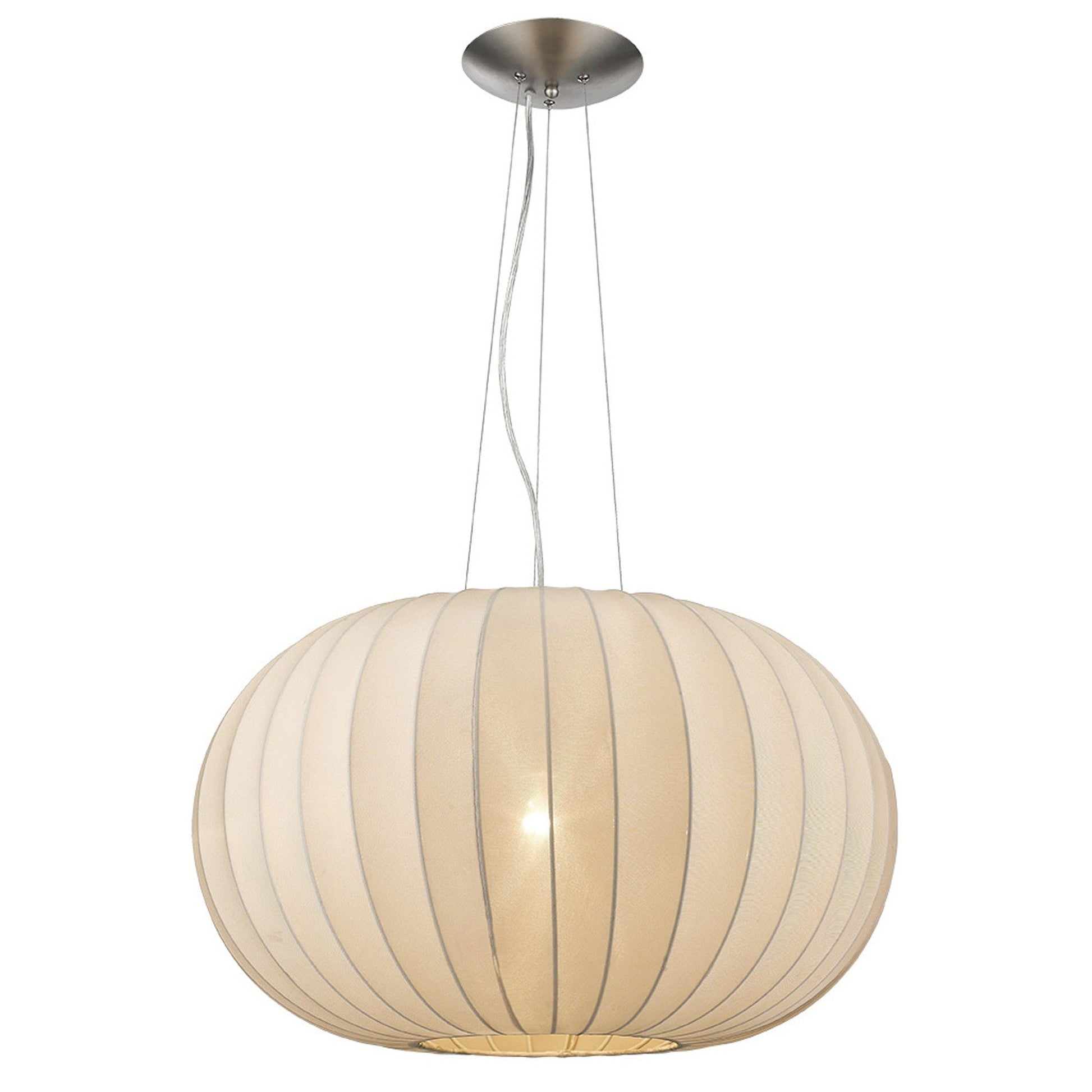 HomeRoots Shanghai 1-Light Pendant With Sheer Pearl Ribbon Shade in Brushed Nickel Finish