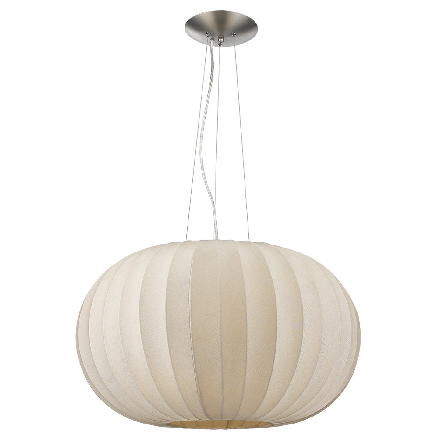 HomeRoots Shanghai 1-Light Pendant With Sheer Pearl Ribbon Shade in Brushed Nickel Finish