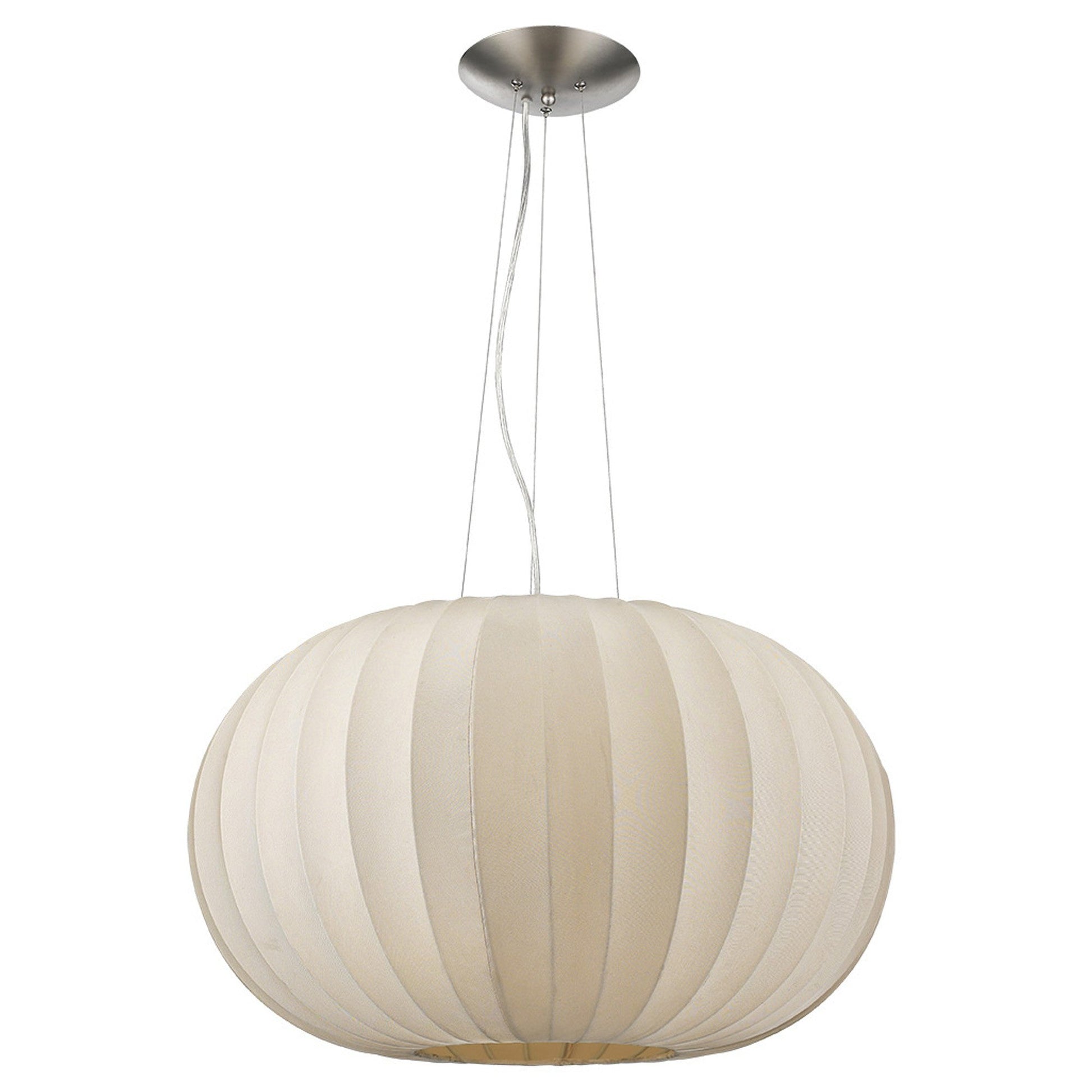HomeRoots Shanghai 1-Light Pendant With Sheer Pearl Ribbon Shade in Brushed Nickel Finish