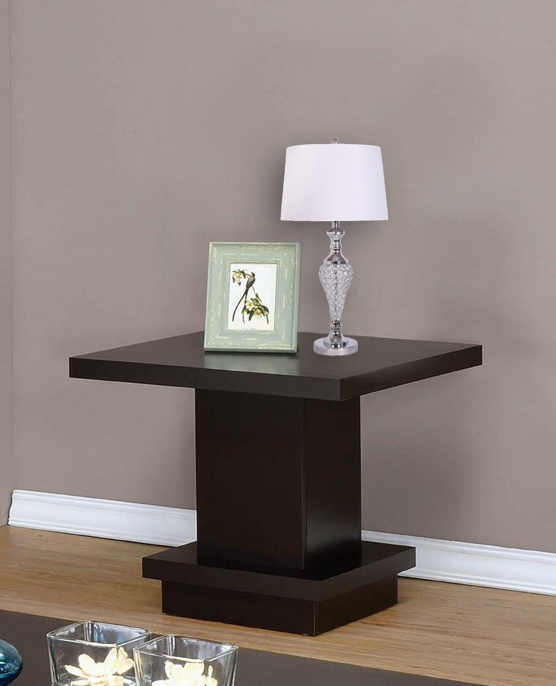 HomeRoots Silver Acrylic Beads Metal Table Lamps in Set of 2