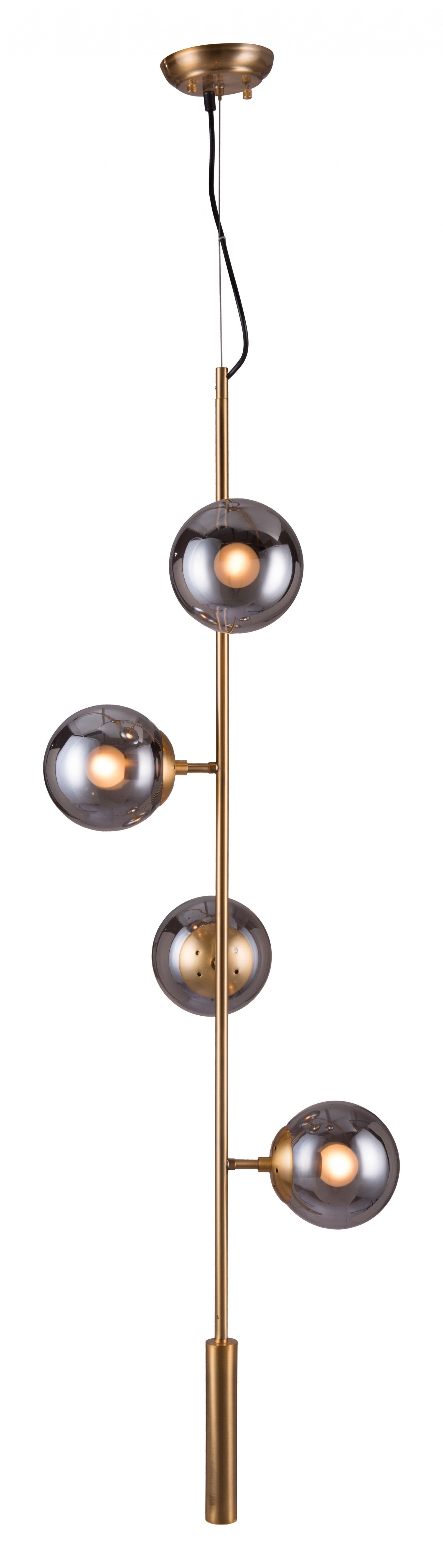 HomeRoots Smoked Glass Ceiling Lamp With Gold Berry Finish
