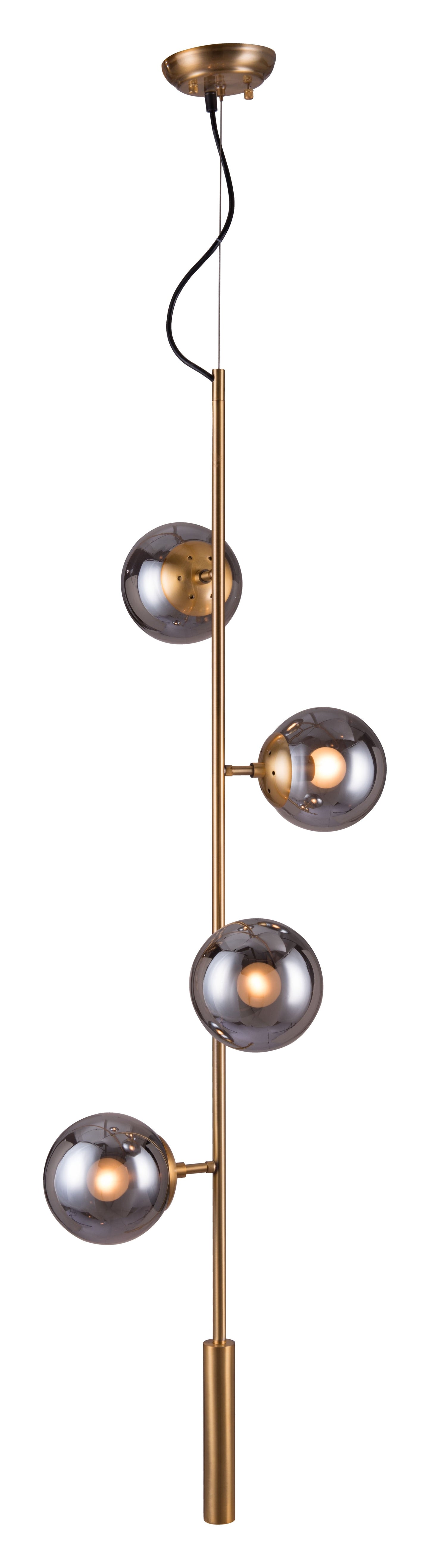 HomeRoots Smoked Glass Ceiling Lamp With Gold Berry Finish