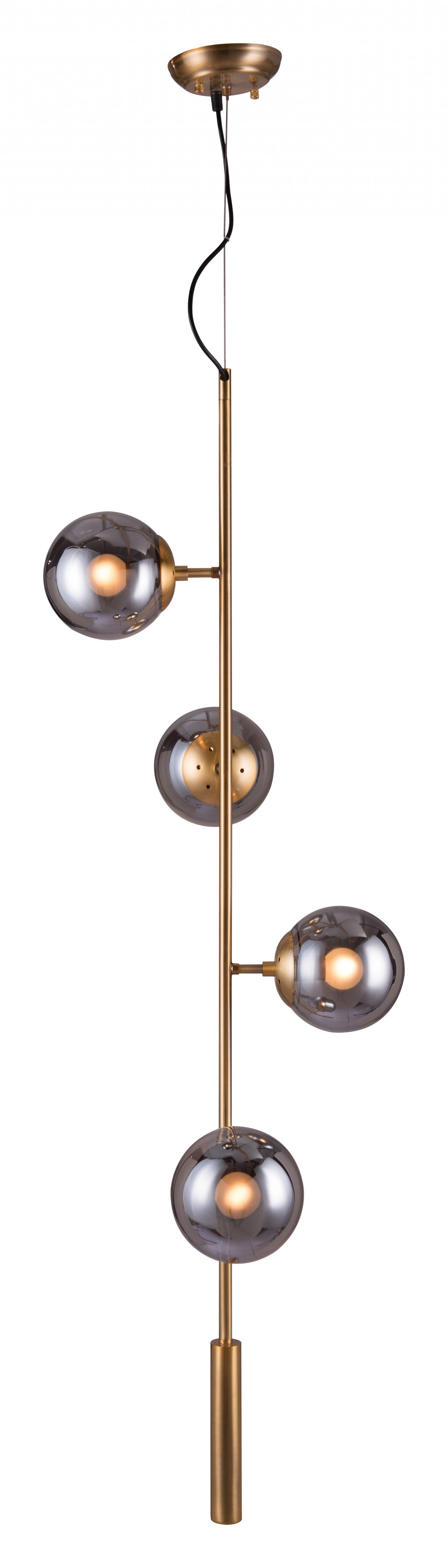 HomeRoots Smoked Glass Ceiling Lamp With Gold Berry Finish